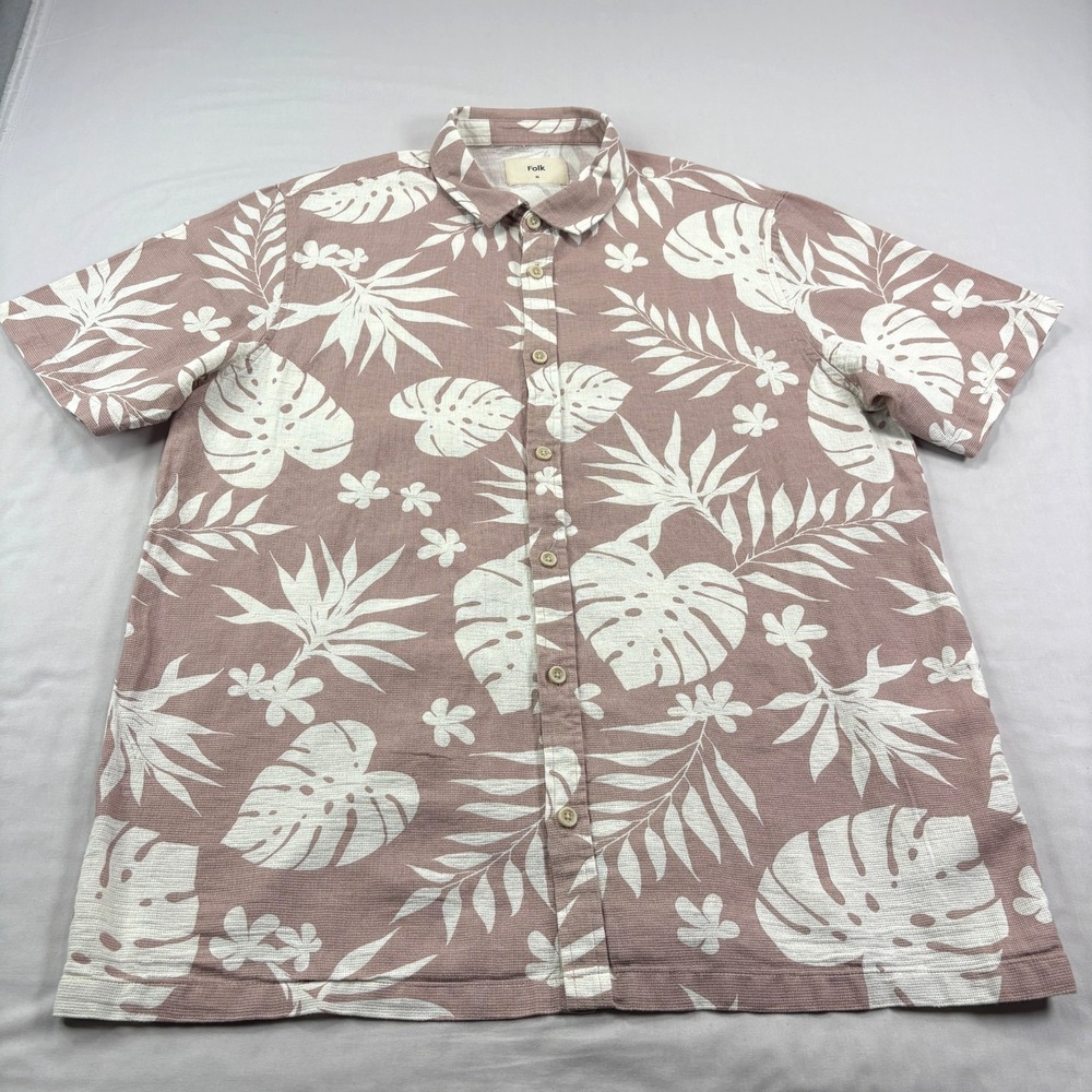 Folk Clothing Shirt Mens‎ XL Pink Kingston Floral Button Up AOP Casual Camp